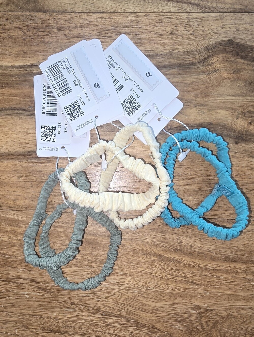 NWT Lululemon Skinny Scrunchie Lot Of 3 2 Packs In Cream, Teal, and Olive